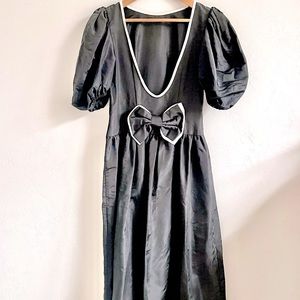 Vintage Handmade Black Bow Deep V Formal Prom Party 80s Dress Kate Spade style
